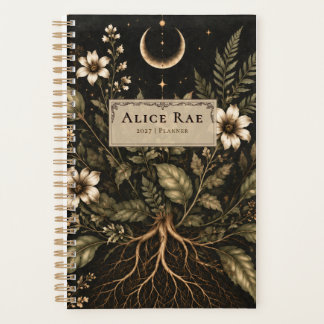 Dark Floral Moon and Wildflower Roots Personalize Planner