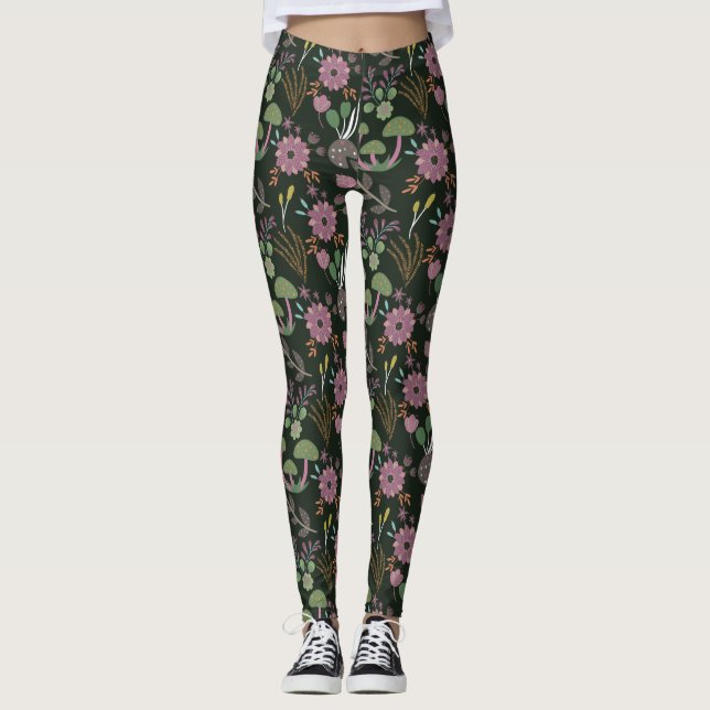 Dark Floral Pattern Leggings (Front)