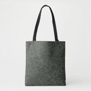 Dark Floral Pattern Olive Grey Tote Bag