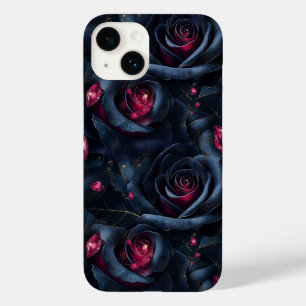 Dark Floral Seamless Pattern -Black Roses and Ruby Case-Mate iPhone 14 Case