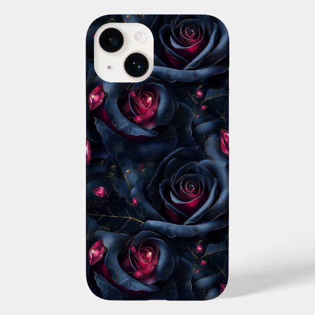 Dark Floral Seamless Pattern -Black Roses and Ruby Case-Mate iPhone Case (Back)