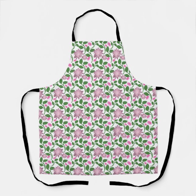 Dark Floral Seamless Pattern Pink Flowers Green Le Apron (Front)