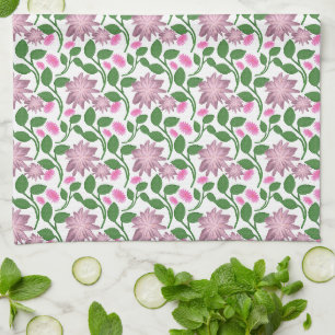 Dark Floral Seamless Pattern Pink Flowers Green Le Kitchen Towel