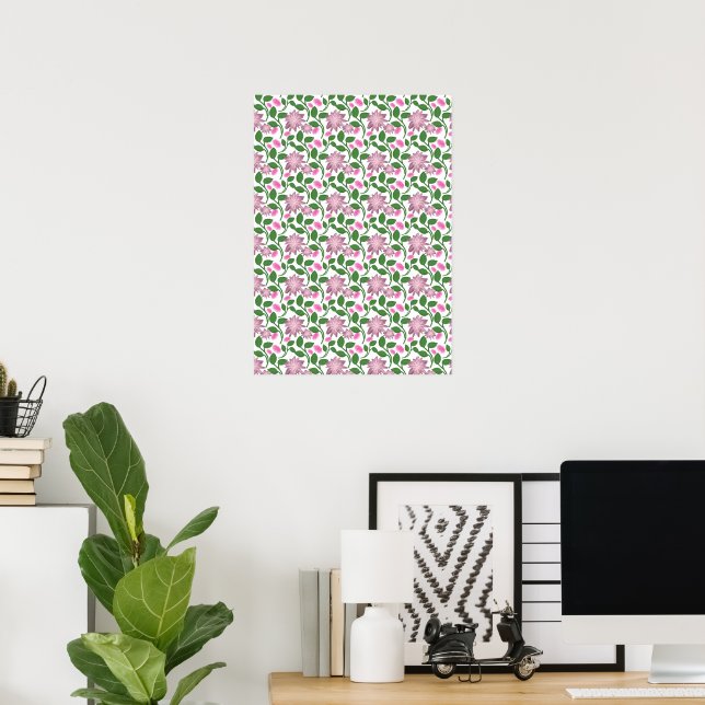 Dark Floral Seamless Pattern Pink Flowers Green Le Poster (Home Office)