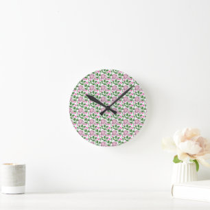 Dark Floral Seamless Pattern Pink Flowers Green Le Round Clock