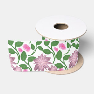 Dark Floral Seamless Pattern Pink Flowers Green Le Satin Ribbon
