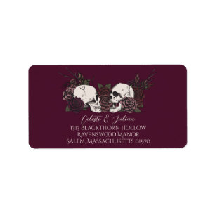 Dark Floral Skull Burgundy Return Address Label