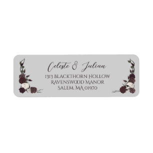 Dark Floral Skull Gray Wedding Return Address