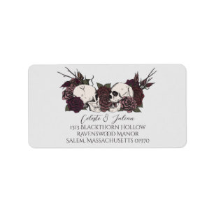 Dark Floral Skull Grey Wedding Return Address Label
