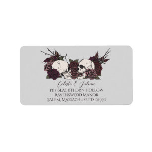 Dark Floral Skull Grey Wedding Return Address Label