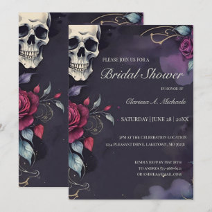 Dark Floral Skull & Rose Gothic Bridal Shower Invitation