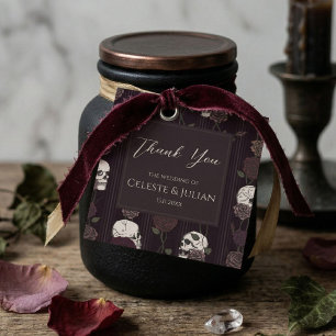 Dark Floral Skull Whimsigoth Wedding Thank You Favour Tags