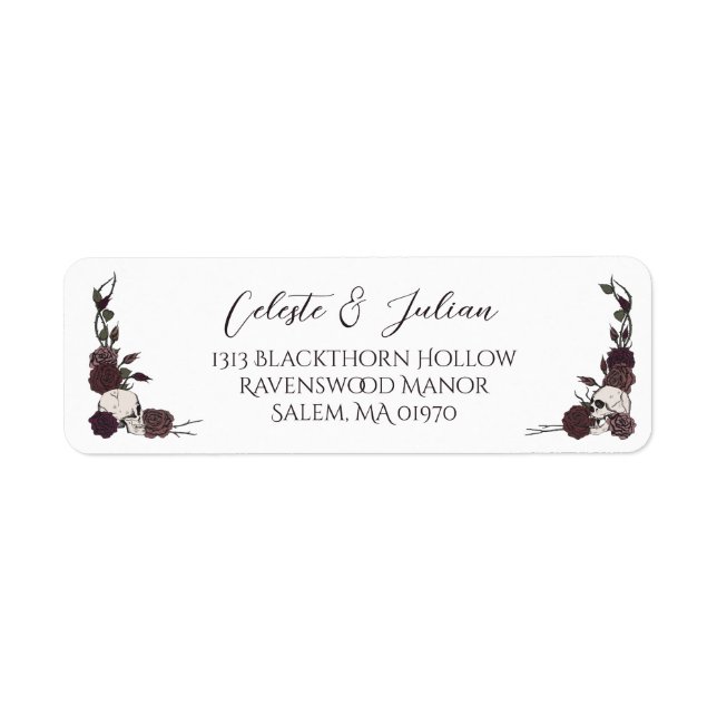 Dark Floral Skull White Wedding Return Address (Front)
