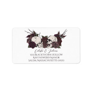 Dark Floral Skull White Wedding Return Address Label