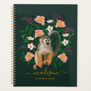 Dark Floral Squirrel Monkey Personalized 2023 Planner