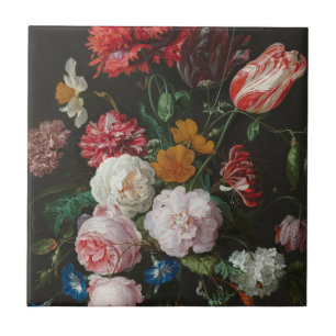 Dark Floral Still Life Tile