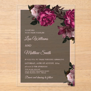 Dark Floral Transparent Wedding Acrylic Invitations