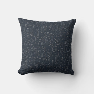 Dark Floral Vine Seamless Pattern with Grey Leaves Throw Pillow