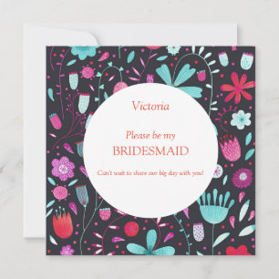 Dark Floral Watercolor  Be My Bridesmaid Invitation