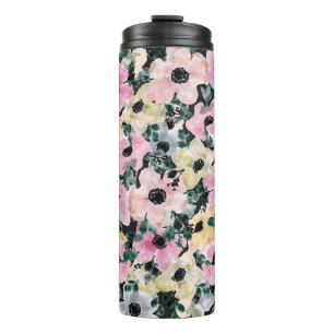 Dark floral watercolor: beautiful print. thermal tumbler