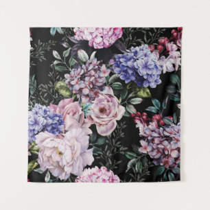 Dark Floral Watercolor Seamless Design Tapestry