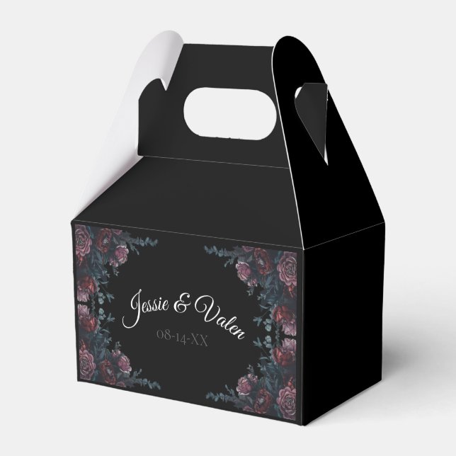Dark Floral Wedding Gothic Black Elegant Favor Box (Front Side)