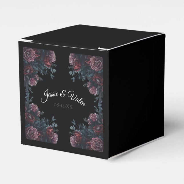 Dark Floral Wedding Gothic Black Elegant Favor Box (Front Side)