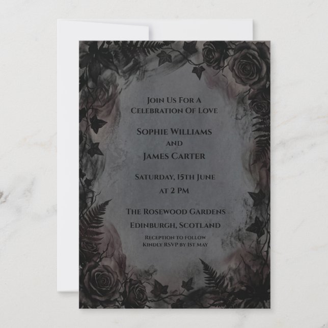 Dark Floral Wedding Invitation (Front)
