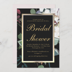 Dark Floral with Faux Gold Frame Bridal Shower Invitation