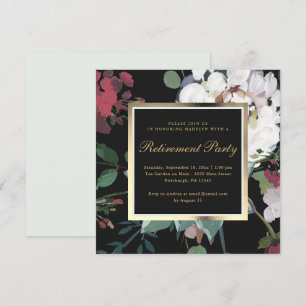 Dark Floral with Faux Gold Frame Retirement Party Invitation