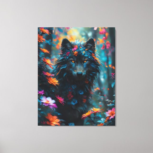 Dark Floral Wolf Canvas Print (Front)