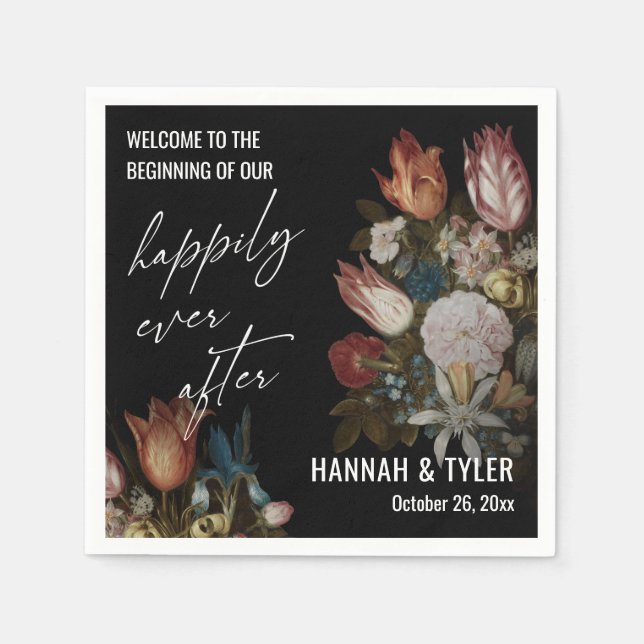 Dark Florals Happily Ever After Beginning Napkin (Front)