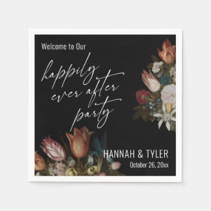 Dark Florals Happily Ever After Party Welcome Napkin