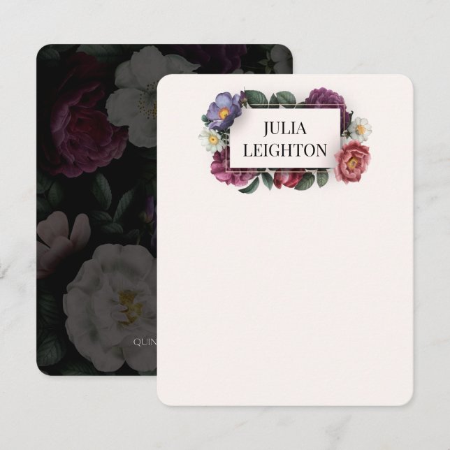 Dark Florals Modern Note Card (Front/Back)