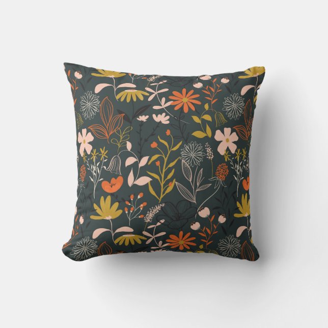 Dark Florals Throw Pillow (Front)
