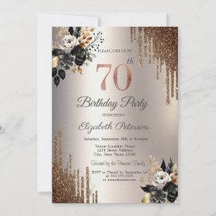 Dark Flowers Glitter Drips Ivory 18th Invitation