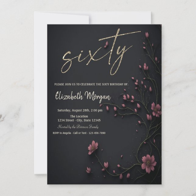 Dark Flowers Gothic 60th Birthday  Invitation (Front)