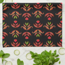  Dark Folk Art Floral Print Cozy Rustic Black Fall
