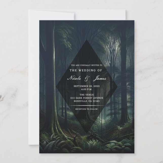 Dark Forest at Twilight Wedding Invitation (Front)