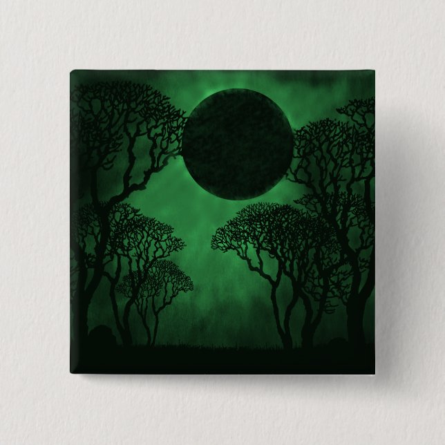 Dark Forest Eclipse Button, Green 2 Inch Square Button (Front)