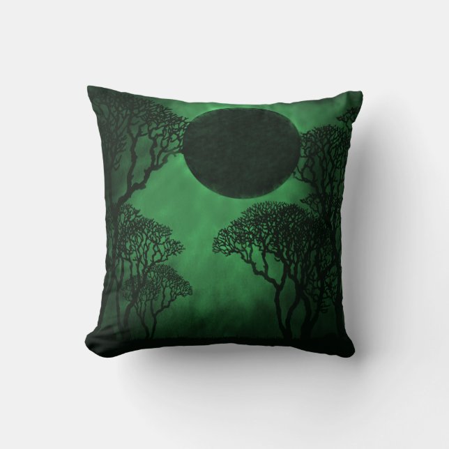 Dark Forest Eclipse Pillow, Green Throw Pillow (Front)