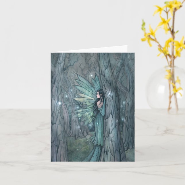 Dark Forest Fairy Mystical Art Blank Inside Card (Yellow Flower)