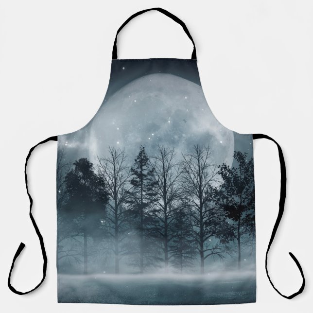 Dark forest. Gloomy dark scene with trees, big moo Apron (Front)