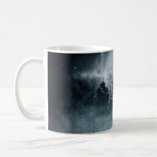 Dark forest. Gloomy dark scene with trees, big moo Coffee Mug