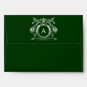 Dark Forest Green A7 Scrollwork Monogram Envelopes