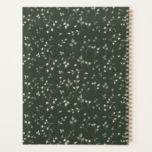 Dark Forest Green Ditsy Botanical Leaf Pattern Planner