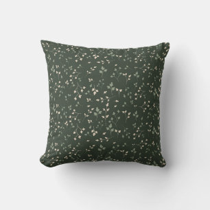 Dark Forest Green Ditsy Botanical Leaf Pattern Throw Pillow