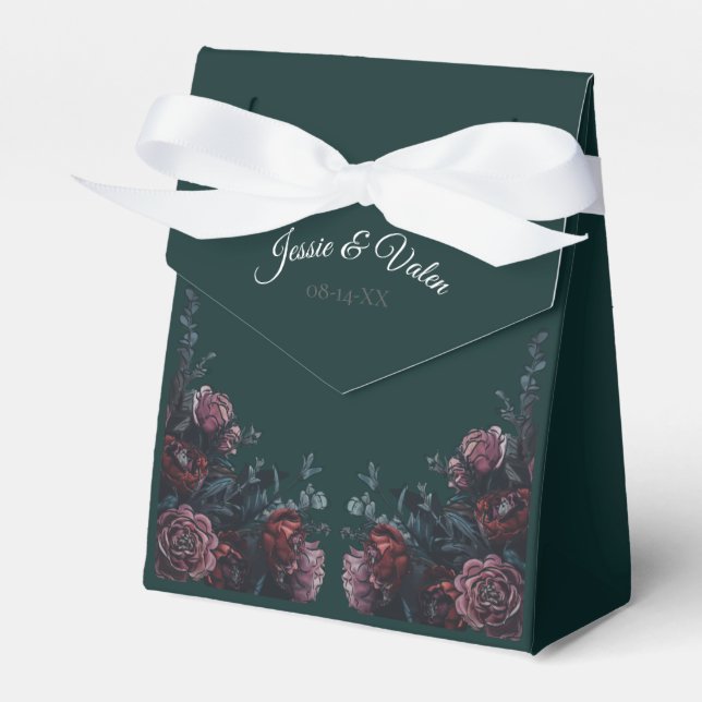 Dark Forest Green Elegant Wedding Favor Box (Front Side)