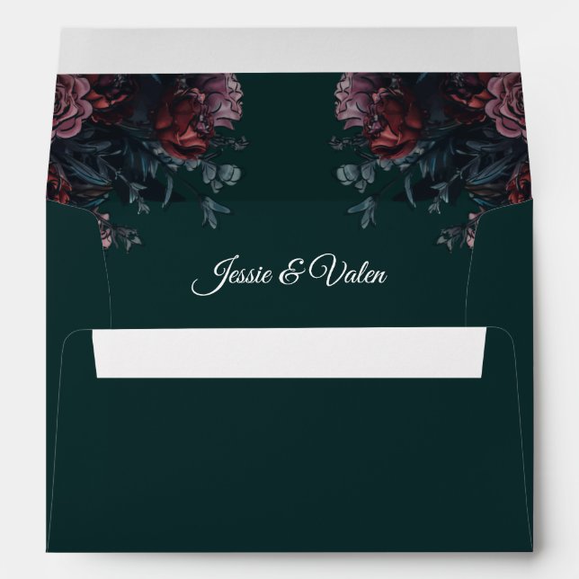 Dark Forest Green Elegant Wedding Maroon Mauve Envelope (Back (Bottom))
