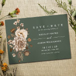 Dark Forest Green Moss | Elegant Floral Garden Save The Date<br><div class="desc">Elegant save-the-date cards with floral illustrations in shades of ivory and deep brown. White text on a dark green background.</div>